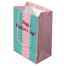 母の日、バブルガムピンク、ティール（緑がかった色）かわいらし、 ミディアムペーパーバッグ