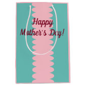 母の日、バブルガムピンク、ティール(緑がかった色)かわいらし、 ミディアムペーパーバッグ (正面)