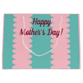 母の日、バブルガムピンク、ティール(緑がかった色)かわいらし、 ラージペーパーバッグ (正面)