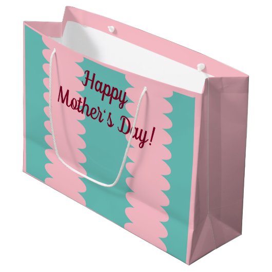 母の日、バブルガムピンク、ティール(緑がかった色)かわいらし、 ラージペーパーバッグ (正面アングル)