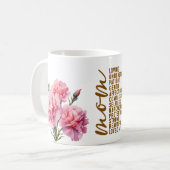 母の日 ピンクのカーネーション 花 母のためのギフト コーヒーマグカップ (正面左)