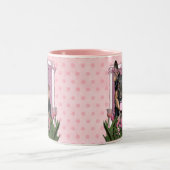 母の日-ピンクのチューリップ-クーノー-ジャーマン・シェパード ツートーンマグカップ (中央)