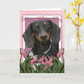 母の日-ピンクのチューリップ-ダックスフント- Winston カード (黄色い花)