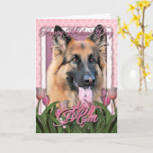 母の日 – ピンクのチューリップ – ドイツの羊飼いのチャンス カード (黄色い花)