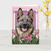 母の日 – ピンクのチューリップ – ドイツの羊飼い カード (黄色い花)