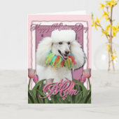 母の日-ピンクのチューリップ-プードル-白 カード (黄色い花)