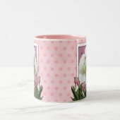 母の日-ピンクのチューリップ-プードル-白 ツートーンマグカップ (中央)