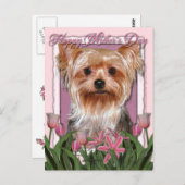 母の日-ピンクのチューリップ-ヨークシャテリア ポストカード (正面/裏面)