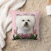 母の日-ピンクのチューリップ- Bichon Frise クッション (ブランケット)
