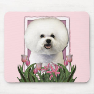 母の日-ピンクのチューリップ- Bichon Frise マウスパッド