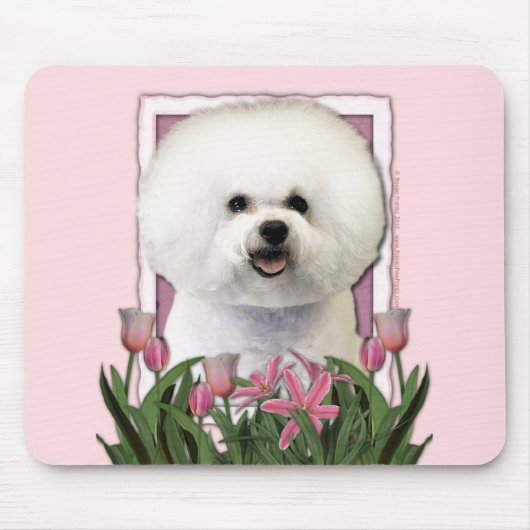 母の日-ピンクのチューリップ- Bichon Frise マウスパッド (正面)