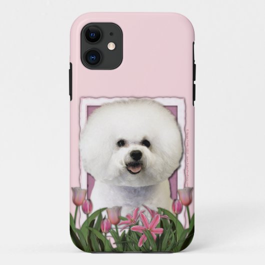 母の日-ピンクのチューリップ- Bichon Frise Case-Mate iPhoneケース (裏面)