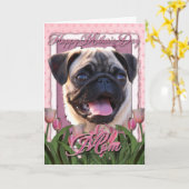 母の日 – ピンクのチューリップ – Pug カード (黄色い花)