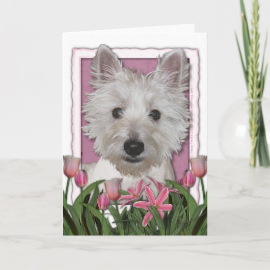 母の日-ピンクのチューリップ- Westie カード (正面)