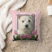 母の日-ピンクのチューリップ- Westie クッション (ブランケット)