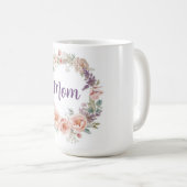 母の日 ピンクの芍薬の水彩の花輪 コーヒーマグカップ (正面右)
