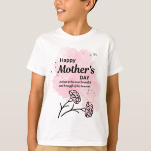 母の日 ピンクの花柄 ボーイズTシャツ Tシャツ