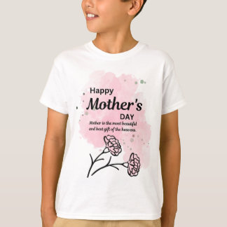 母の日 ピンクの花柄 ボーイズTシャツ Tシャツ