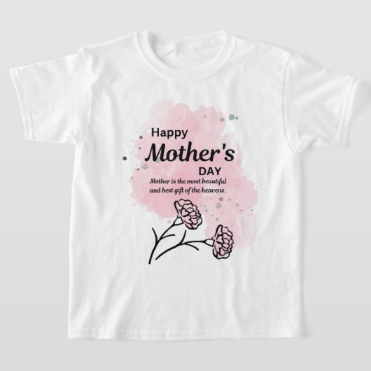 母の日 ピンクの花柄 ボーイズTシャツ Tシャツ (レイダウン)