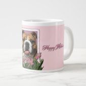母の日 – ピンクチューリップ – ブルドッグ ジャンボコーヒーマグカップ (正面右)