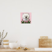 母の日 – ピンクチューリップ – Bichon Frise ポスター (キッチン)