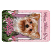 母の日 – ピンクチューリップ – Yorkshire Terrier マグネット (横)