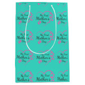 母の日;ピンク;ハート; かわいらし ミディアムペーパーバッグ (正面)