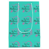 母の日;ピンク;ハート; かわいらし ミディアムペーパーバッグ (裏面)