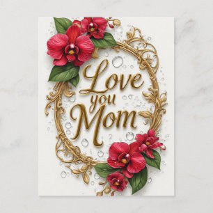 母の日 フレーム お花 モチーフ "Love You Mom" ポストカード