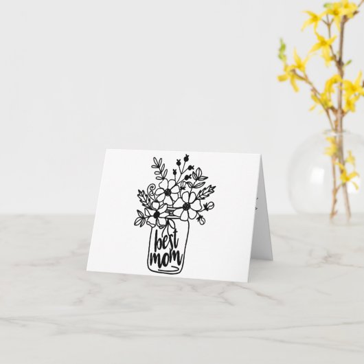 母の日 ブラック&ホワイト フラワー カード (黄色い花)