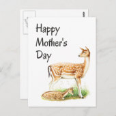 母の日、ヴィンテージ鹿ママとベビー ポストカード (正面/裏面)