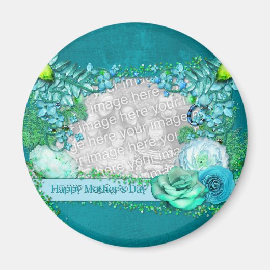 母の日 – 写真の追加 – 青いファンタジー マグネット (正面)