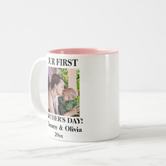 母の日,写真パーソナライズされたと名前 ツートーンマグカップ (正面左)