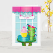 母の日、娘、窓とカップケーキとカップ カード (黄色い花)