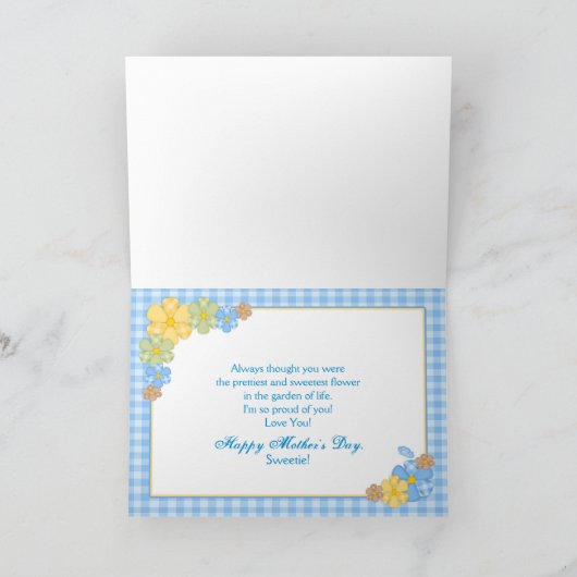 母の日 – 娘 – BLUE GINGHAM/FLOWERS カード (内部)