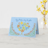 母の日 – 娘 – BLUE GINGHAM/FLOWERS カード (黄色い花)