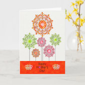 母の日 – 明るいおもしろい花とハート カード (黄色い花)