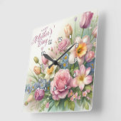 母の日:春フローラブーケ スクエア壁時計 (傾斜)