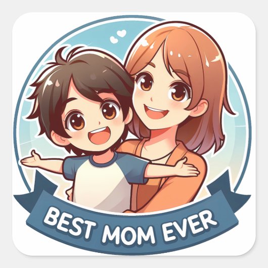 母の日 – 母と息子 スクエアシール (正面)