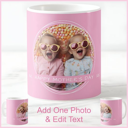 母の日,母,ピンクかわいらしの写真カスタムC90 コーヒーマグカップ