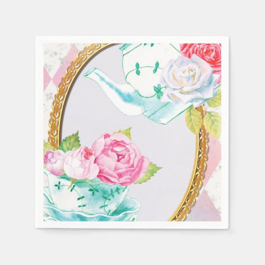 母の日、紅茶パーティー、休日紙プレート スタンダードカクテルナプキン (正面)