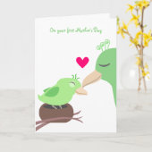 母の日 – 緑の鳥 カード (黄色い花)