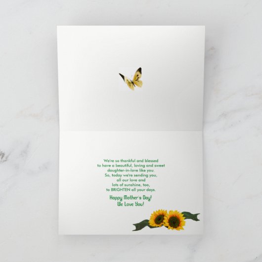 母の日 – 義理の娘 – ひまわり カード (内部)