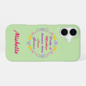 母の日 花と蝶 カスタムネーム iPhone 16ケース (裏面横)