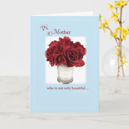 母の日，赤いバラ，宗教 カード (黄色い花)