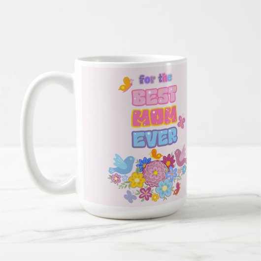 母の日+野の花+蝶+水彩画 コーヒーマグカップ (左)