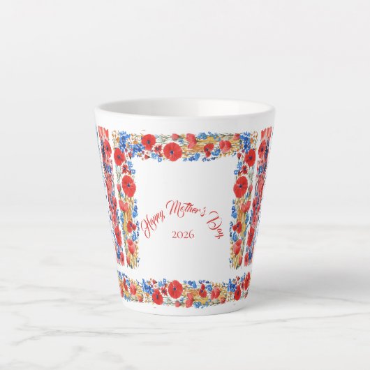 母の日 2026 ブラッシュストロークの野の花 カフェラテマグ (正面)