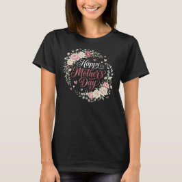 母の日 2026 水彩ペオニーのリースとハート Tシャツ