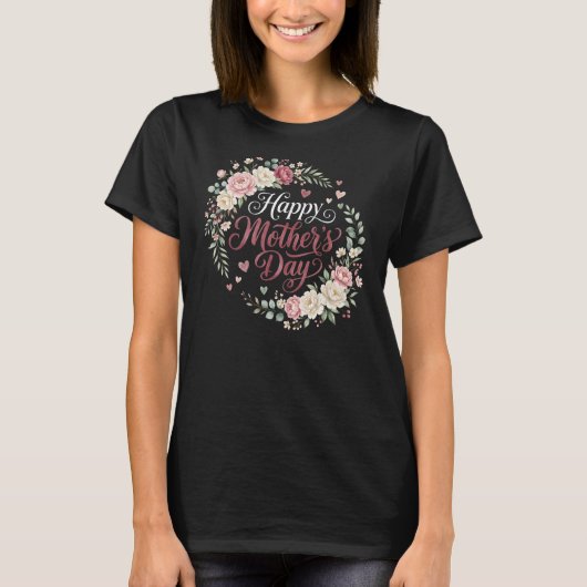 母の日 2026 水彩ペオニーのリースとハート Tシャツ (正面)