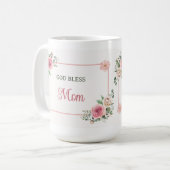 母の日 God Bless Mom – 水彩フラワー コーヒーマグカップ (正面左)